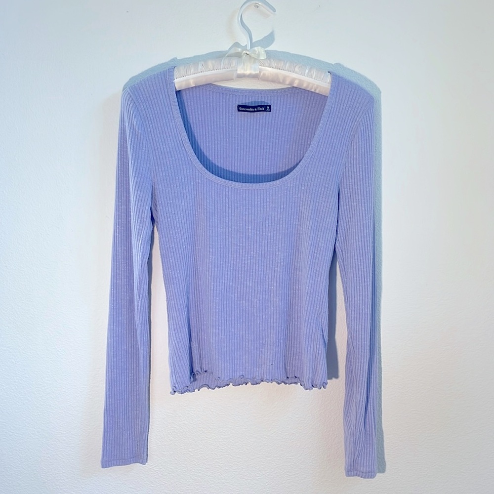 Abercrombie & Fitch Ribbed-Knit Top with Square Neckline and Scallop Details